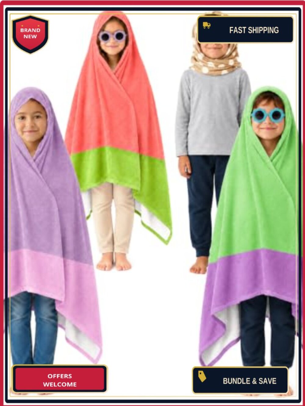 Kids Halloween Granny Costume Set Glasses Flannel Blanket Headscarf 7 Pc